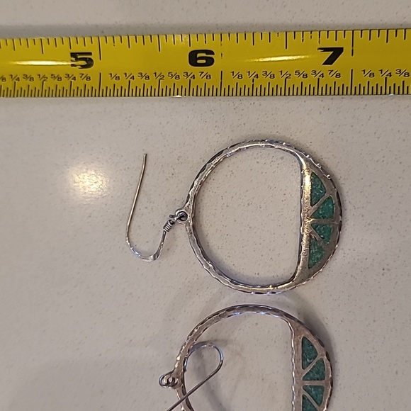 Vintage Sterling Silver and Turquoise French Wire Earrings - Picture 6 of 6